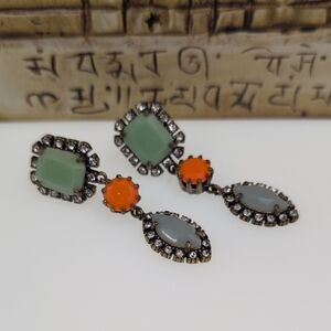 J. Crew Green and Orange Earrings with Vintage Charm